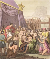 Clemency of Mayta-Capac: offers pardon to conquered tribal chiefs of Caeyaviri, Peru, from 